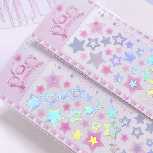 [pearlybutton] aurora silver pink star sticker